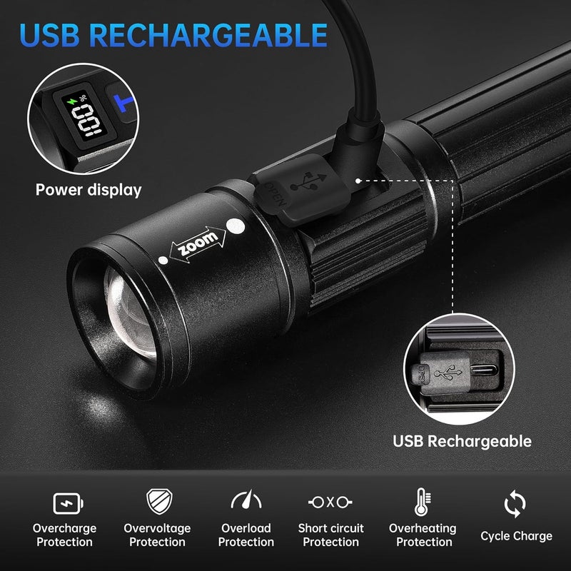 TrixHub Rechargeable Flashlights 2 Pack, Super Bright High Lumens Flash Light, 5 Modes Zoomable Linternas with LCD Digital Display, Powerful Handheld LED Flashlights for Home Emergencies Camping - Image 3